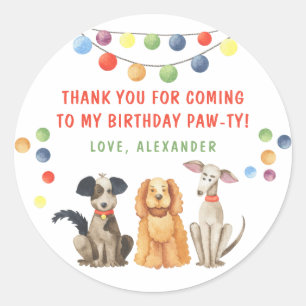 Pegatina Redonda Watercolor Dog First Birthday Party GRACIAS
