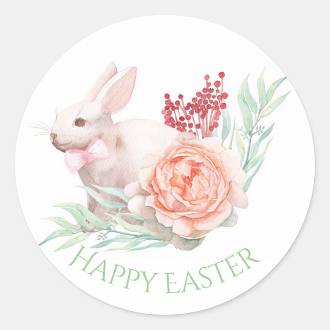 Pegatina Redonda Watercolor Easter Bunny (Anverso)