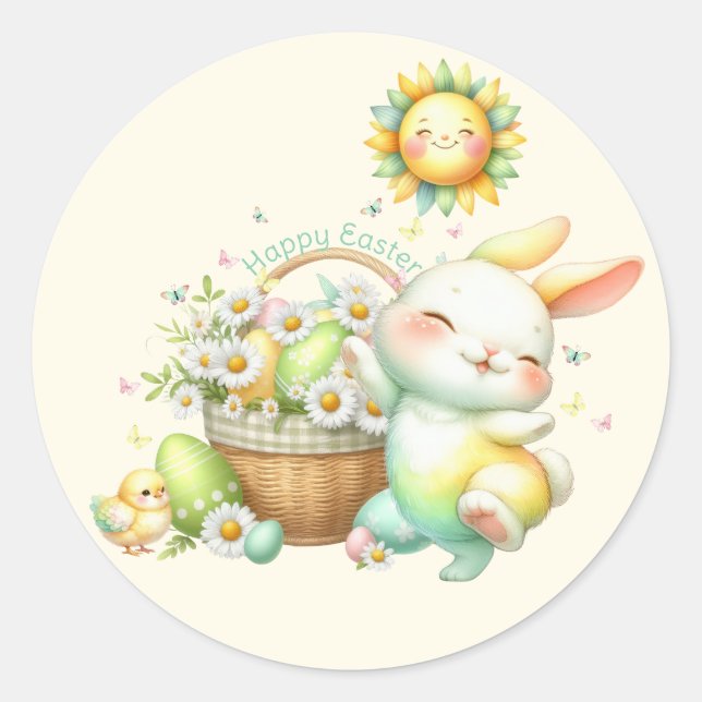 Pegatina Redonda Watercolor Easter Bunny Personalizado (Anverso)