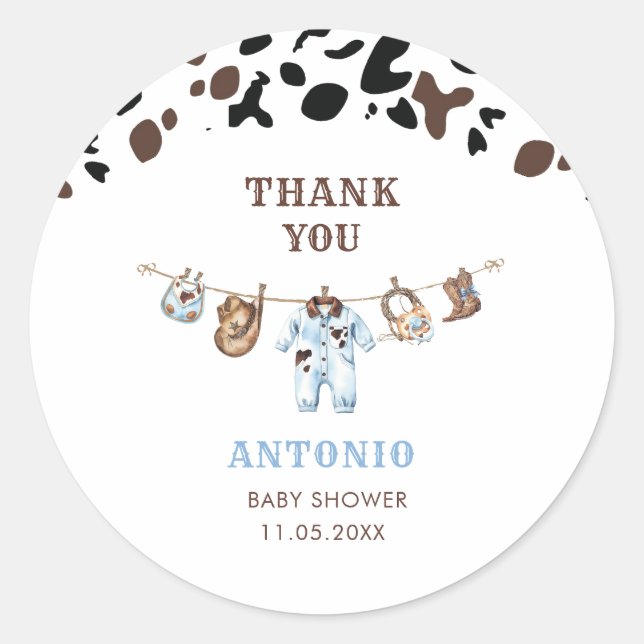 Pegatina Redonda Watercolor Elegant Little Cowboy Rodeo Country Bab (Anverso)