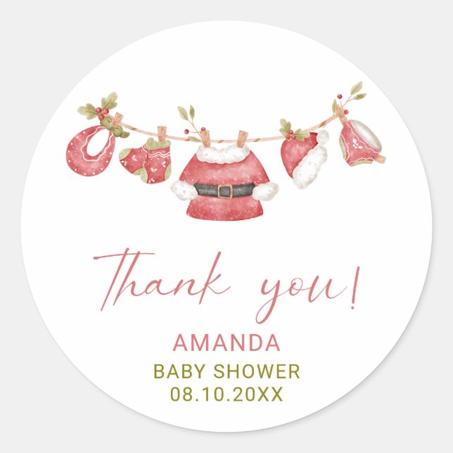 Pegatina Redonda Watercolor Elegante Little Star Santa Baby Shower (Anverso)