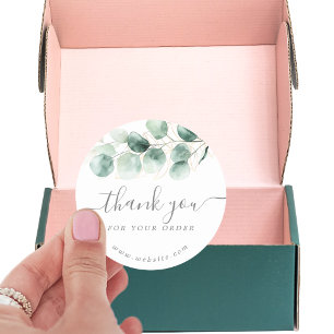 Pegatina Redonda Watercolor Eucalyptus Greenerenery Gold Gracias