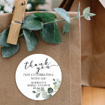 Pegatina Redonda Watercolor Eucalyptus Thank You Bridal Shower<br><div class="desc">Elegant eucalyptus greenery framing script and classic typography "thank you" stickers for bridal showers.</div>