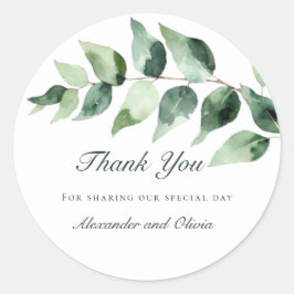Pegatina Redonda Watercolor Eucalyptus Wedding Favor | White