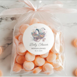 Pegatina Redonda Watercolor Fairy Baby Stroller Shower