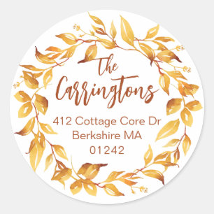 Pegatina Redonda Watercolor Fall Atumaves Leaves Wreath Return Addr
