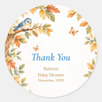Pegatina Redonda Watercolor Fall Autumn Baby Boy