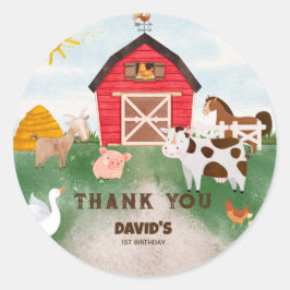Pegatina Redonda Watercolor Farm cumpleaños