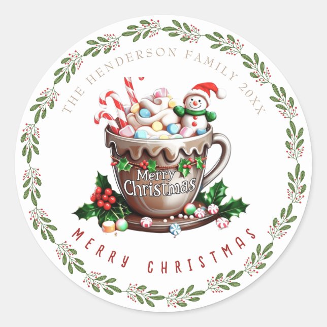 Pegatina Redonda Watercolor Festive Christmas Holiday Mug Candy (Anverso)