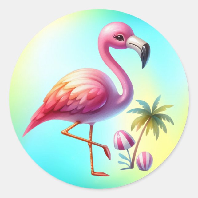 Pegatina Redonda Watercolor Flamingo Personalizado Clipart (Anverso)