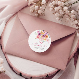 Pegatina Redonda Watercolor Floral Baby In Bloom Round Thank You Fa