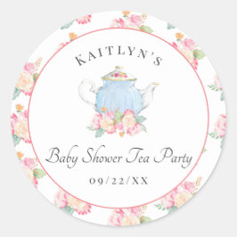 Pegatina Redonda Watercolor Floral Tea Fiesta | BABY SHOWER