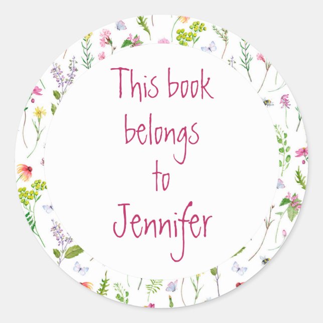 Pegatina Redonda Watercolor Flower Garden Personalizado Biblioteca  (Anverso)