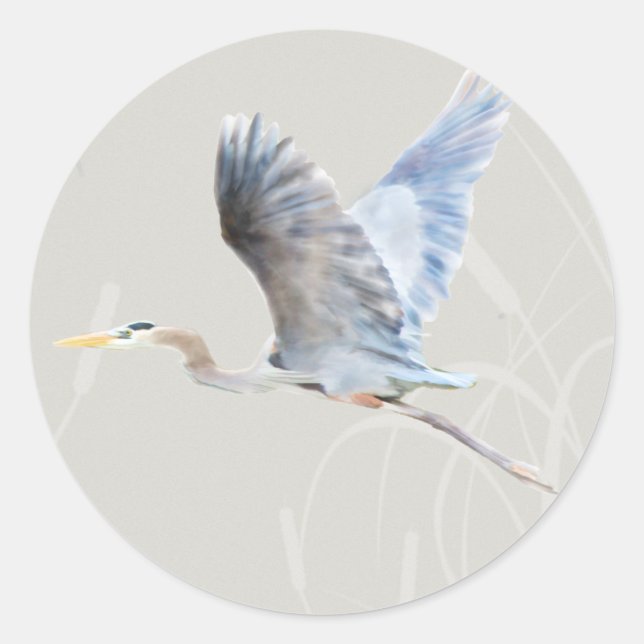Pegatina Redonda Watercolor Flying Blue Heron (Anverso)
