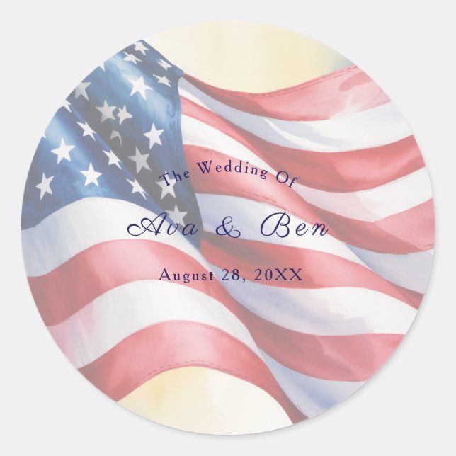 Pegatina Redonda Watercolor Fourth Of July Wedding (Anverso)