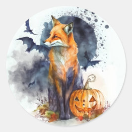 Pegatina Redonda Watercolor Fox Halloween