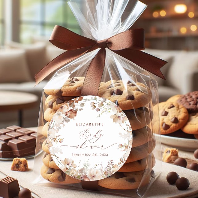 Pegatina Redonda Watercolor Garden Boho Floral Baby Shower (Subido por el creador)