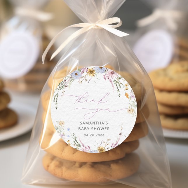 Pegatina Redonda Watercolor Garden Floral Baby Shower Gracias (Subido por el creador)