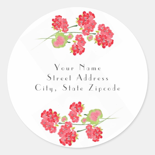 Pegatina Redonda Watercolor Geraniums Stems (Anverso)