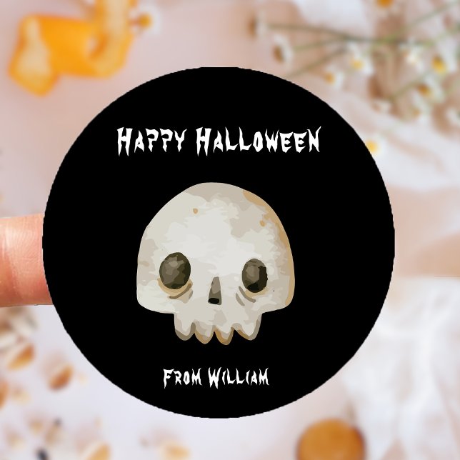Pegatina Redonda Watercolor Ghost Skeleton Happy Halloween (Watercolor Ghost Skeleton Happy Halloween Classic Round Sticker)