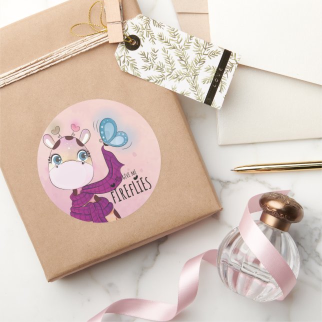 Pegatina Redonda Watercolor Giraffe (Regalar)