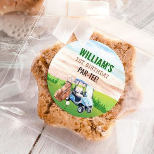 Pegatina Redonda Watercolor Golf 1º cumpleaños