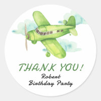 Watercolor Green Airplane Birday gracias