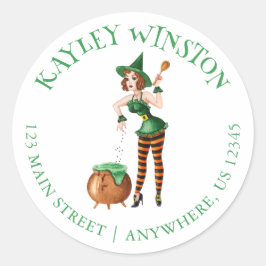 Pegatina Redonda Watercolor Halloween Chica de moda Dirección de Br