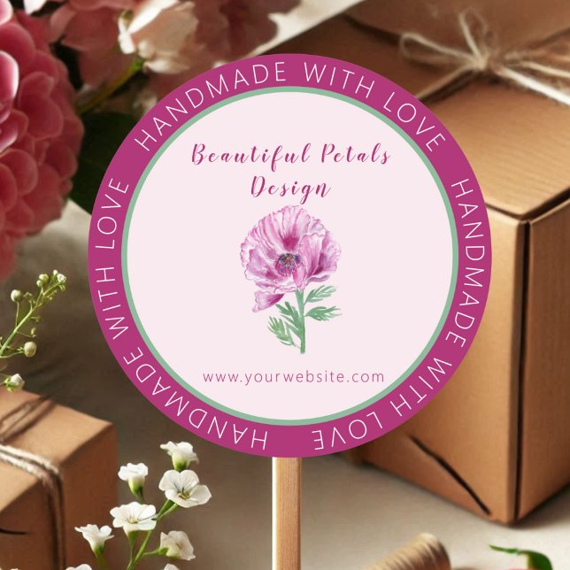 Pegatina Redonda Watercolor Handmade Con Amor Poppy Business (Subido por el creador)