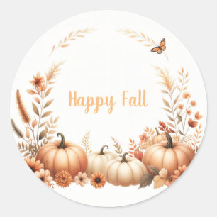 Pegatina Redonda Watercolor Happy Fall