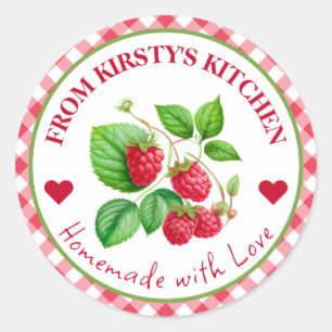 Pegatina Redonda Watercolor Homemade Gingham Raspberries