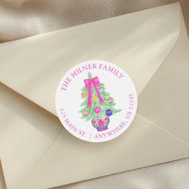 Pegatina Redonda Watercolor Hot Pink Bows Navidades Ginger Jar