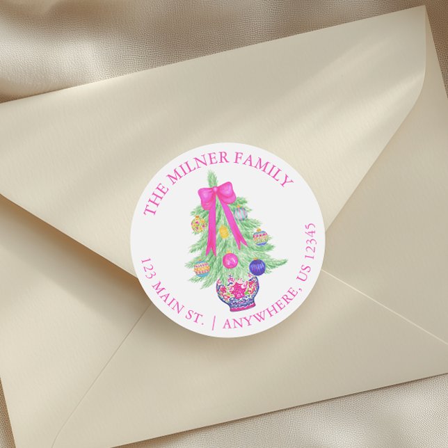 Pegatina Redonda Watercolor Hot Pink Bows Navidades Ginger Jar (Subido por el creador)