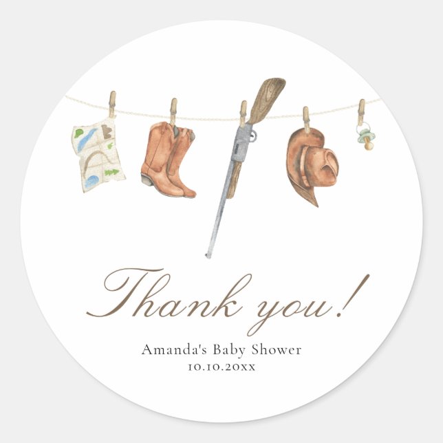 Pegatina Redonda Watercolor Hunter Baby Shower Thank you (Anverso)