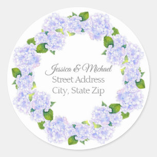 Pegatina Redonda Watercolor Hydrangeas Wreath