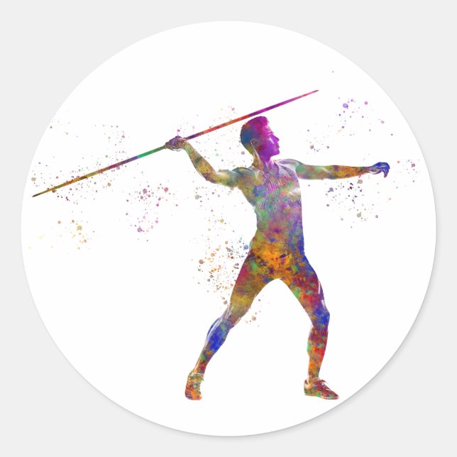 Pegatina Redonda Watercolor javelin throw (Anverso)