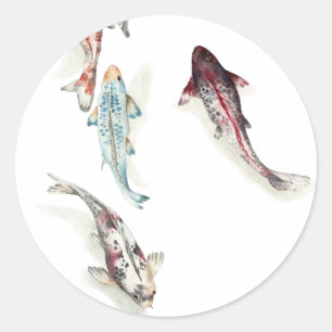 Pegatina Redonda Watercolor Koi Fish