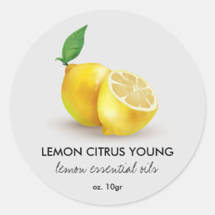 Pegatina Redonda Watercolor Lemon Clítrico Gray