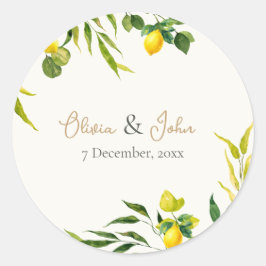Pegatina Redonda Watercolor Lemon Wedding Envelope Seal Stickers