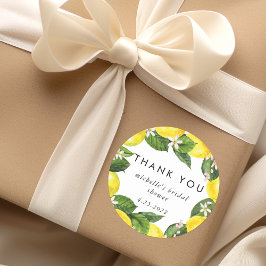 Pegatina Redonda Watercolor Lemon Wreath Bridal Shower