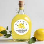 Pegatina Redonda Watercolor Lemons Boda Love Limoncello<br><div class="desc">Elegante acuarela Lemones Marcas Limoncello caseras - Hecho con amor</div>