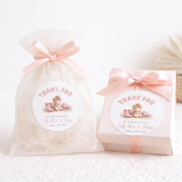 Pegatina Redonda Watercolor Little Cowgirl Pink Shower Thank You