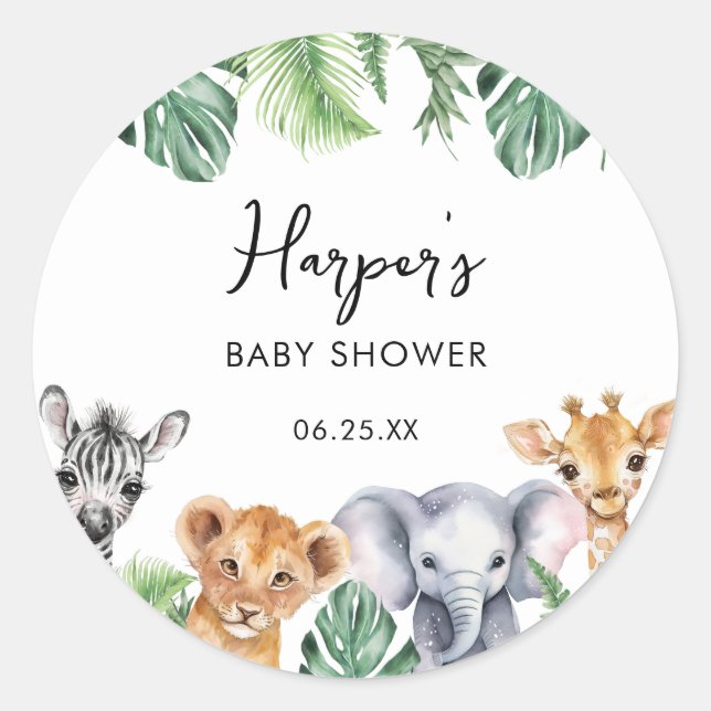 Pegatina Redonda Watercolor Little Wild One Safari Baby Shower (Anverso)