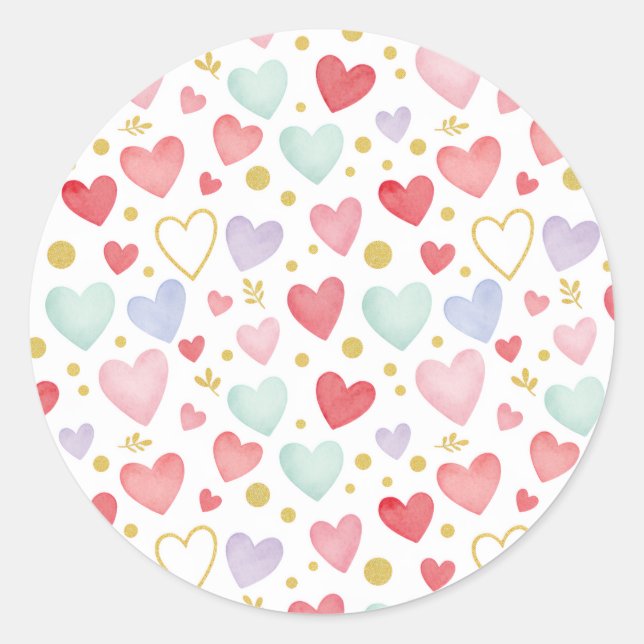 Pegatina Redonda Watercolor Love & Gold Dust Pattern Sticker (Anverso)