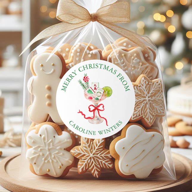 Pegatina Redonda Watercolor Mahjong Christmas Cocktail (Subido por el creador)