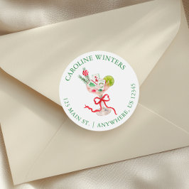 Pegatina Redonda Watercolor Mahjong Christmas Cocktail Address