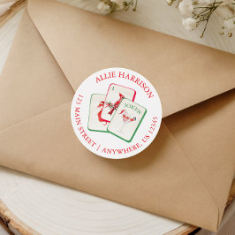 Pegatina Redonda Watercolor Mahjong Red & Green Christmas Tiles