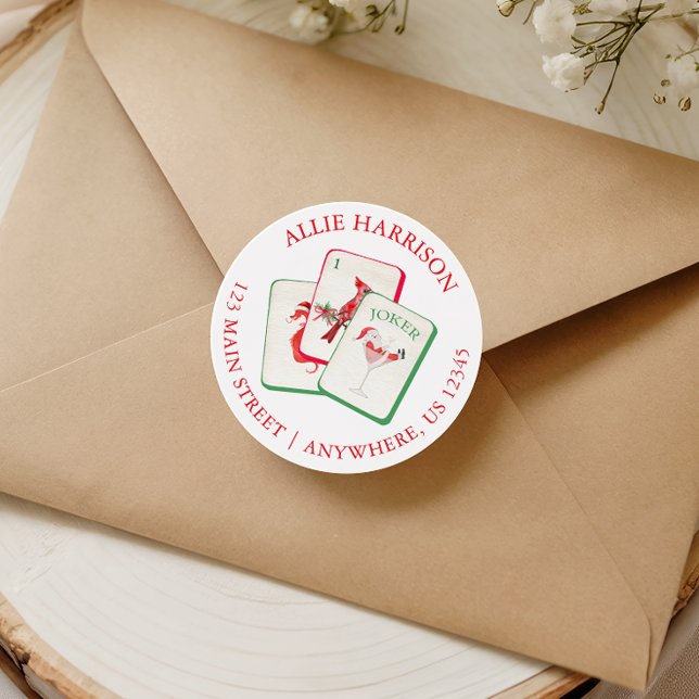 Pegatina Redonda Watercolor Mahjong Red & Green Christmas Tiles (Subido por el creador)