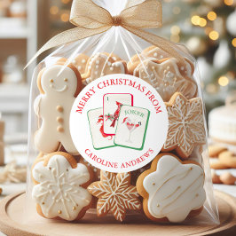 Pegatina Redonda Watercolor Mahjong Red & Green Christmas Tiles