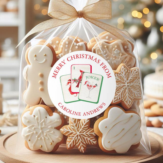 Pegatina Redonda Watercolor Mahjong Red & Green Christmas Tiles (Subido por el creador)